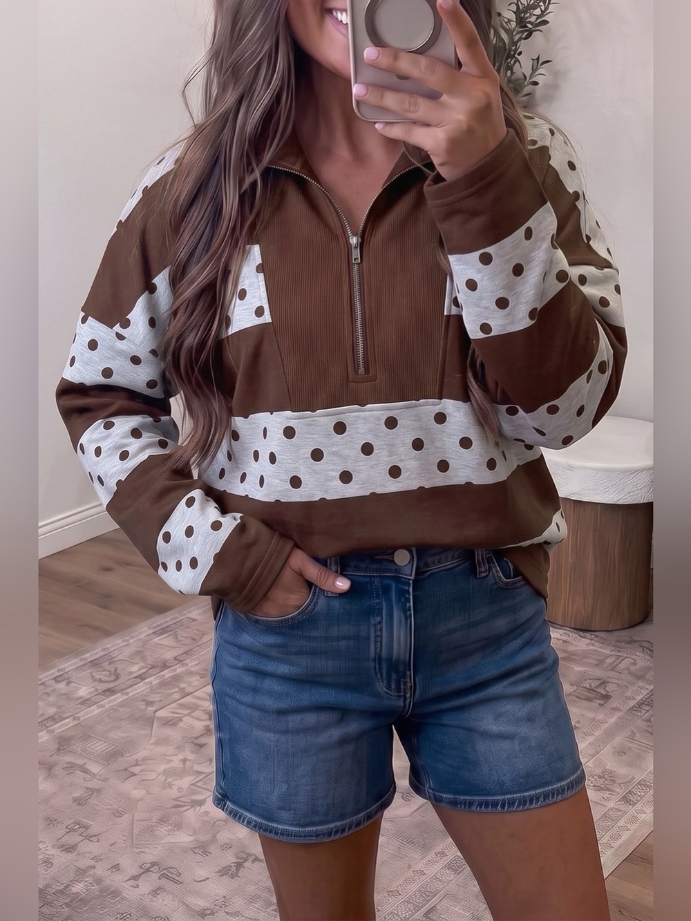 Half Zip Polka Dot Sweatshirt